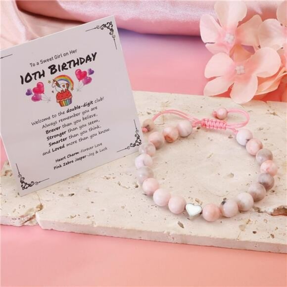 10th Birthday Bracelet Pink Beaded Adjustable Gift for Girls Daughter Niece - Picture 8 of 9